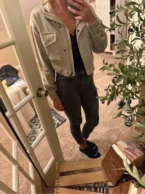 Tilly's Light Olive Green Cropped Jean Jacket